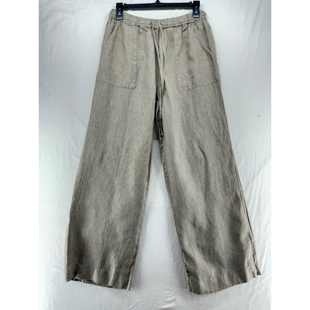 Poetry Linen Wide Leg Pants Beige Pinstripe Drawstring Trousers Womens 6